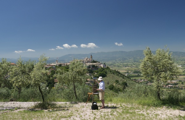 Plein air landscape painting near Trevi, Umbria.