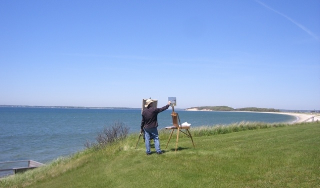 Painting with Jim Albinson on Little Peconic Bay.