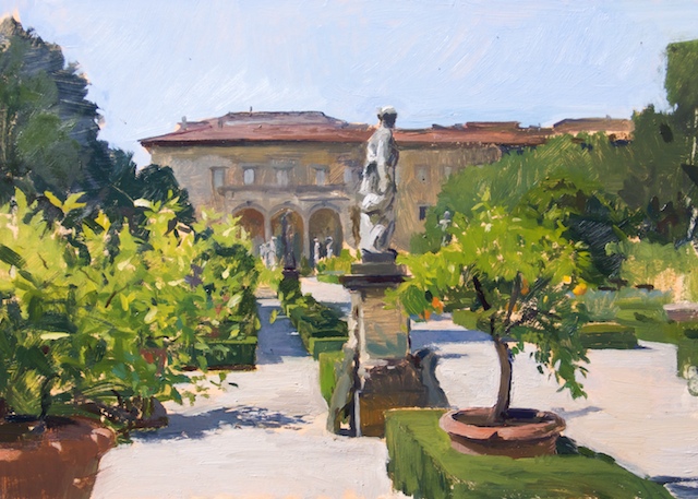 Corsini Garden sketch. Oil on board, 25 x 35 cm.