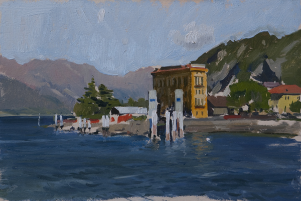 The Ferry Landing at Varenna. Oil on panel, 20 x 30 cm.