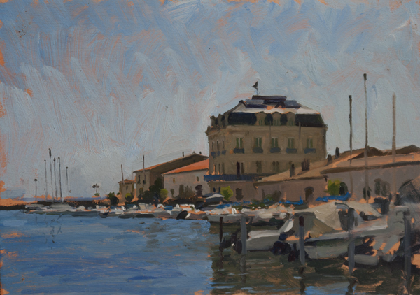 Oil painting of the port at Marseillan.