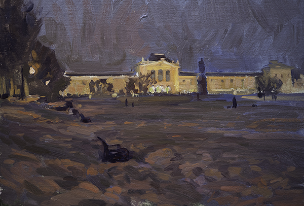 The Central Train Station at Night, Zagreb. 25 x 35 cm, oil on panel.