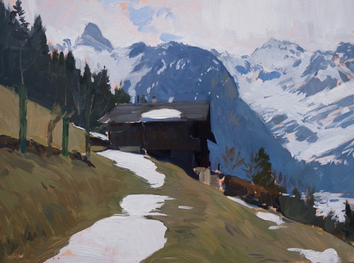 Plein air landscape from Les Plans, in the Swiss Alps.