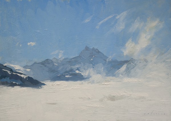 Plein air landscape painting of the Dents du Midi