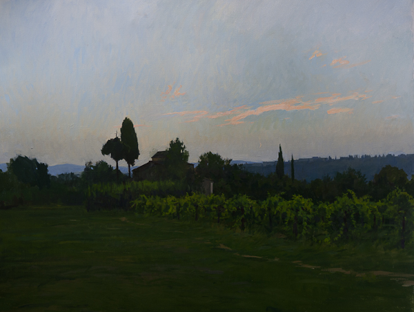 Painting of sunset at a farmhouse in Chianti