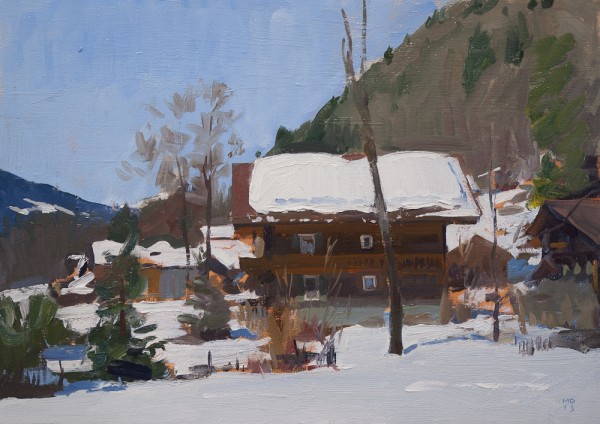 Plein air painting of a chalet in Les Plans, Switzerland.