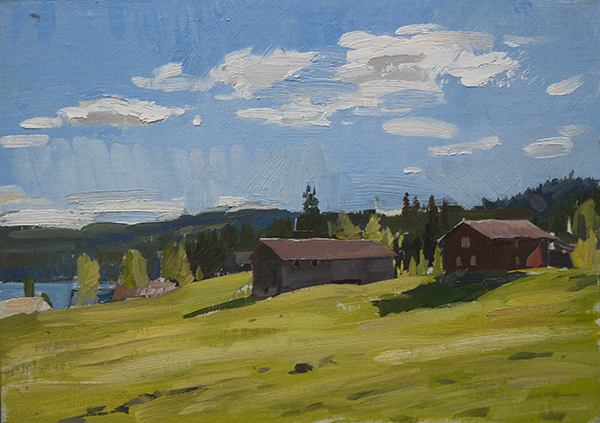 landscape painting of a farm in telemark, norway