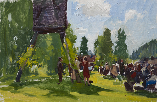 Oil painting of a wedding ceremony in Sweden.