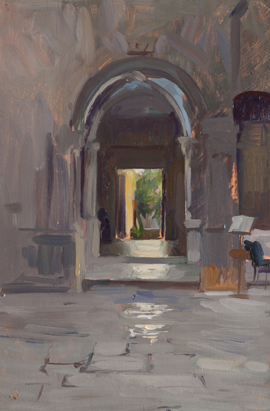 Plein air painting of a doorway on Korcula.