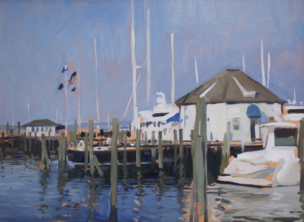 Plein air painting of the Sag Harbor Yacht Club.