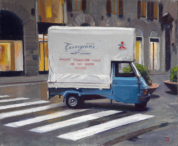 Oil painting of the Vivaio Torrigiani delivery truck.
