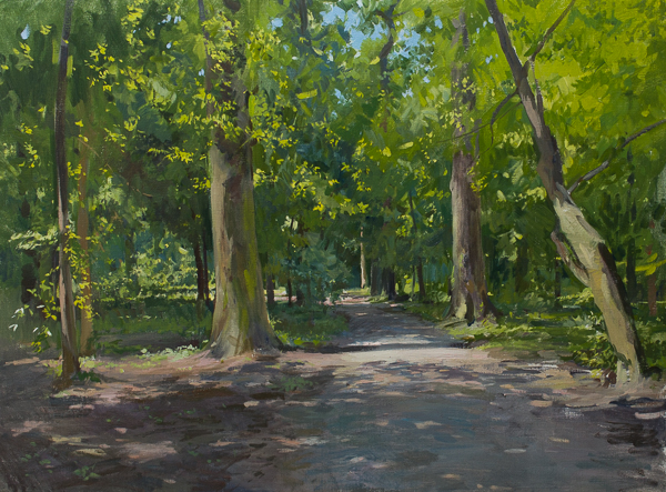 Landscape painting in oils of a path in Maksimir Park, Zagreb.