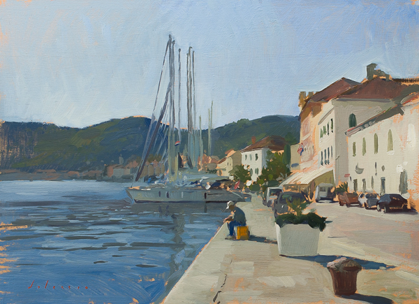 Painting of a fisherman on Vis.