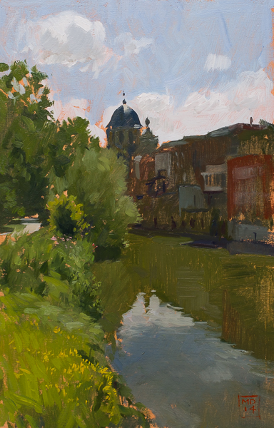 Oil painting of the Dyle river in Mechelen.