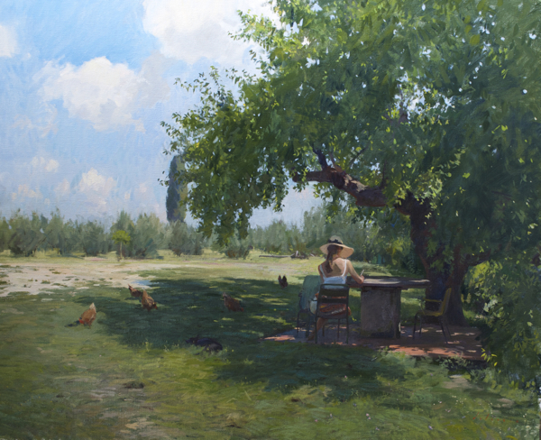 Plein air painting of a mulberry tree in Tuscany.