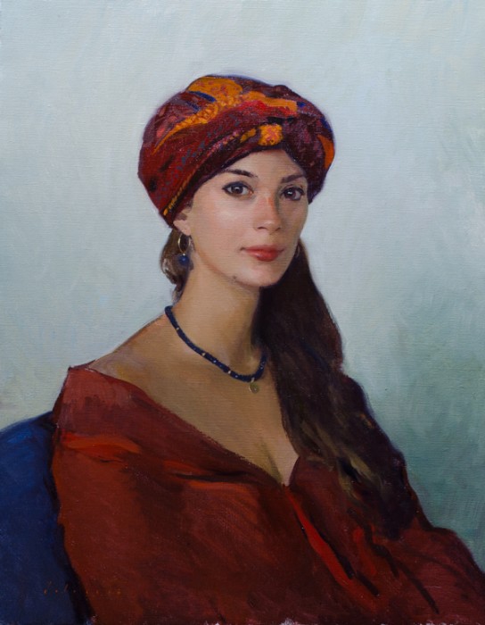 Turban portrait of my wife wearing a Turkish style turban on the island of Korcula.