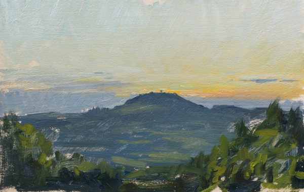 Plein air landscape painting of a sunset near Noce, Tavarnelle val di Pesa.