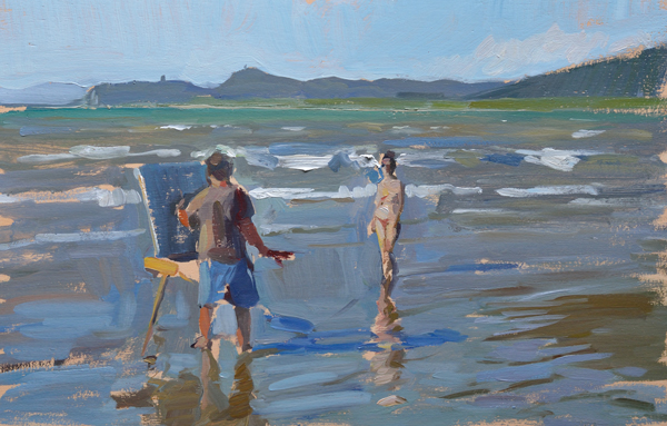 Plein air painting of Ben Fenske painting Beatrice on the beach.