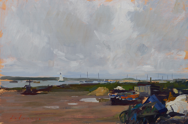 Plein air painting of the sky at Brancaster Staithe, Norfolk.