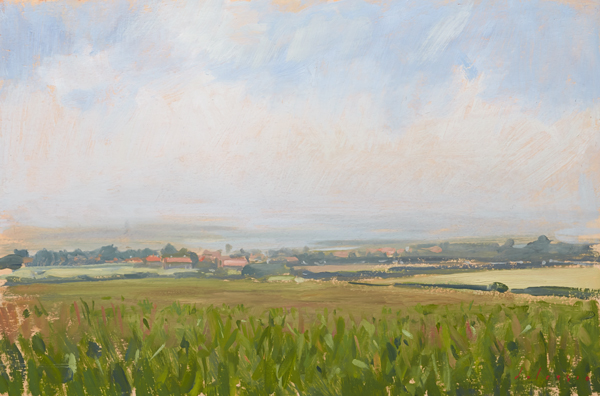 Plein air painting of a cornfield in Norfolk.