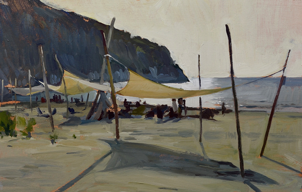 Plein air painting of the beach in the afternoon.