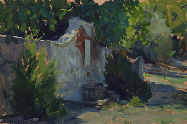plein air painting of the old well at cala di forno.