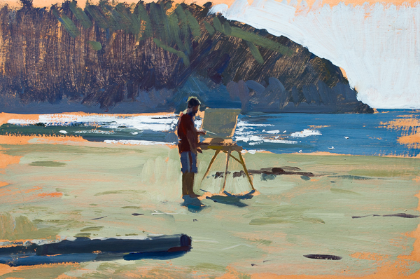 Plein air painting of another painter painting.