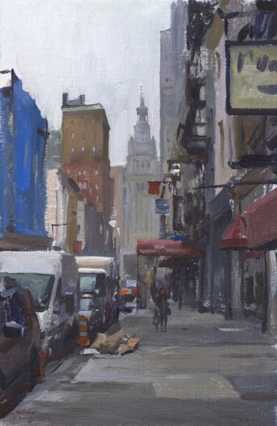 Plein air painting of Chambers Street in Tribeca, New York