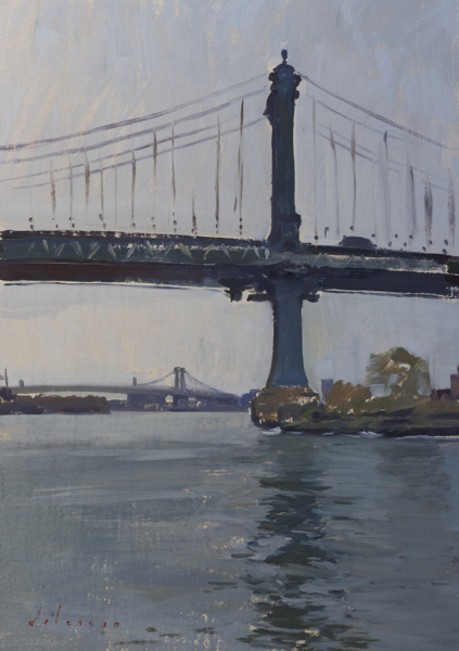 Plein air painting of the Manhattan Bridge.