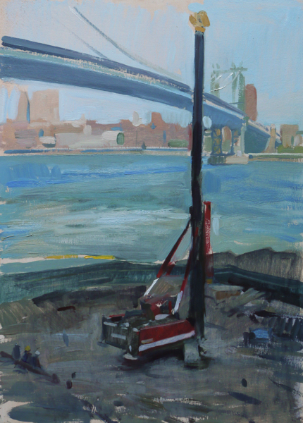 Plein air painting of a construction site in Dumbo, Brooklyn.