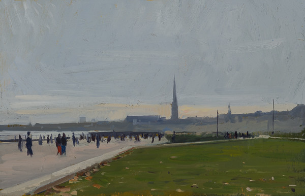 Plein air painting of evening in Bordeaux, France.