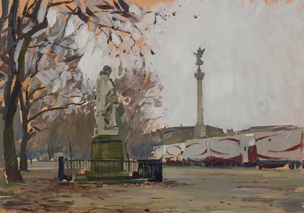 Plein air painting of a park in Bordeaux, France.