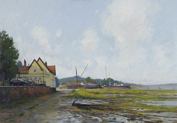 Painting of Pin Mill at low tide.