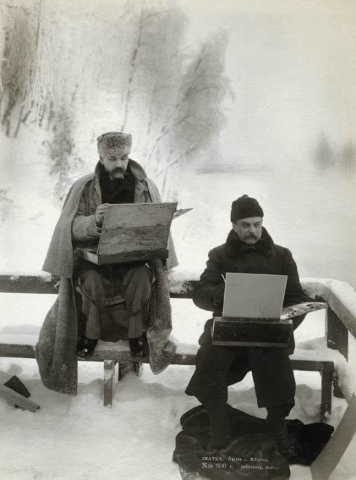 Photograph of Finnish Painters Akseli Gallen-Kallela and Albert Edelfelt Painting in the Snow