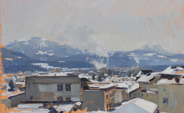 Plein air landscape of factories in February. 
