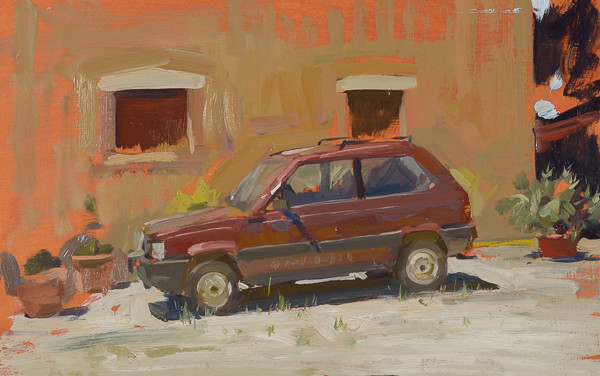 Plein air painting of a Fiat Panda.