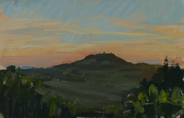 Plein air landscape of a sunset in Tuscany.