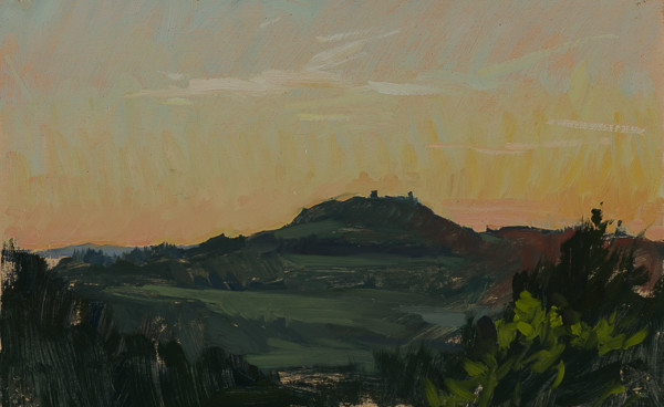 Plein air painting of a sunset near Tavarnelle val di Pesa.