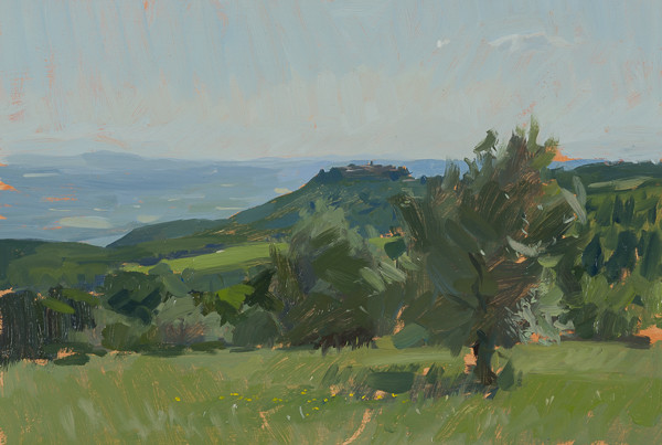 Plein air painting of Sant'Angelo in Colle.