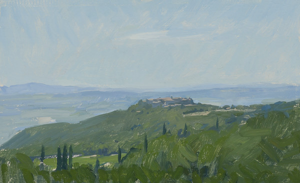 Plein air landscape painting of Sant'Angelo in Colle, near Montalcino, Tuscany.