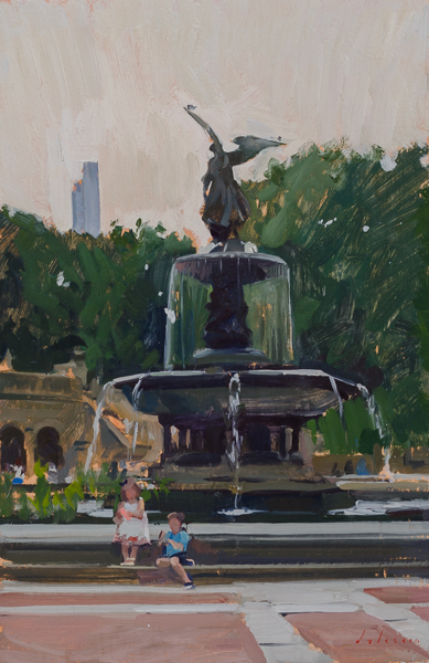 Plein air painting of the Bethesda Fountain in Central Park.