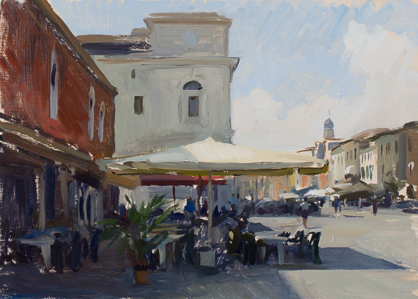 Plein air painting of a cafe in Chioggia, Italy.