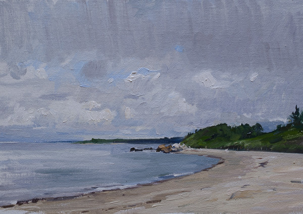 Plein air landscape painting of Fisherman's Beach, Quissett Harbor.