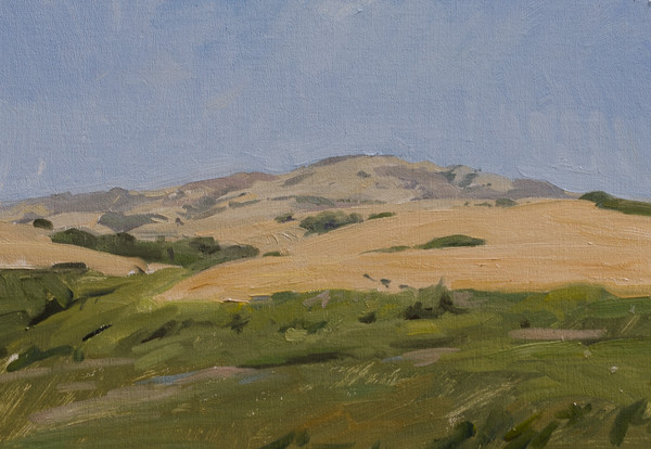 Plein air painting of the hills near Hearst Castle.