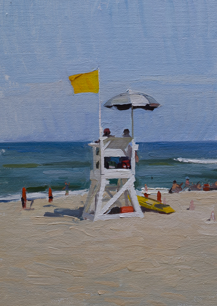 Plein air painting of a lifeguard station on Marconi Beach, Cape Cod.