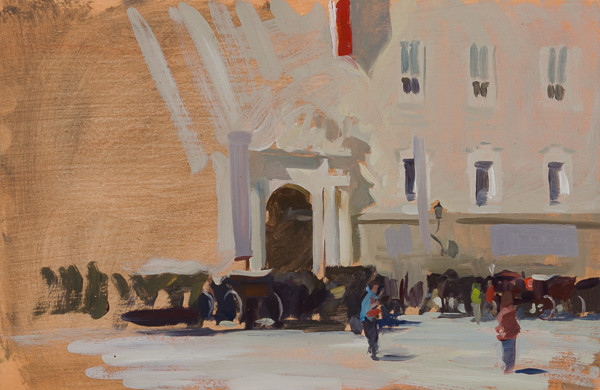 Unfinished painting of carriages in Salzburg, Austria.