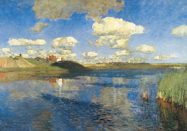 Isaac Levitan's landscape painting of an invented lake in Russia.