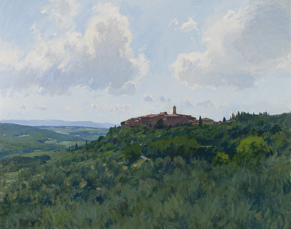 Landscape painting of Castelmuzio in Tuscany by Marc Dalessio