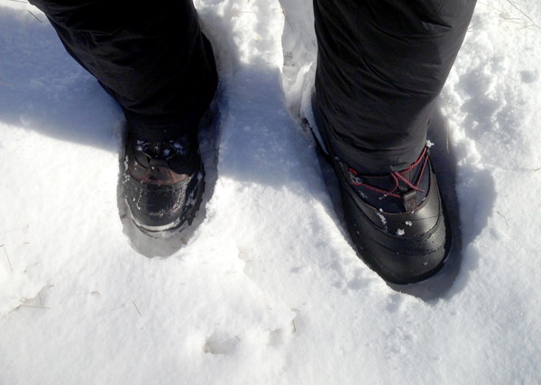 Image showing the size difference between Harkila Inuit pac-boots and normal insulated winter boots.