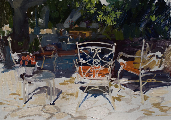 Plein air painting of a patio in Carmel Valley, CA